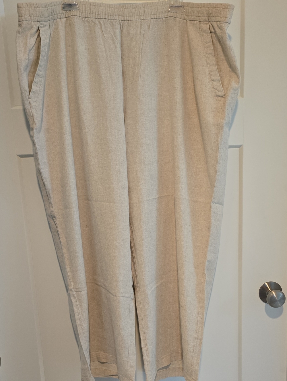 Old Navy Women's Linen/Rayon Khaki Elastic-Waist Pants Wide Leg
